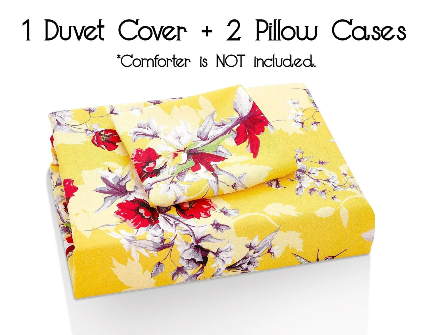 DaDa Bedding Sunshine Yellow Hummingbirds Floral Duvet Cover Set w/ Pillow Cases (JHW-925)-6