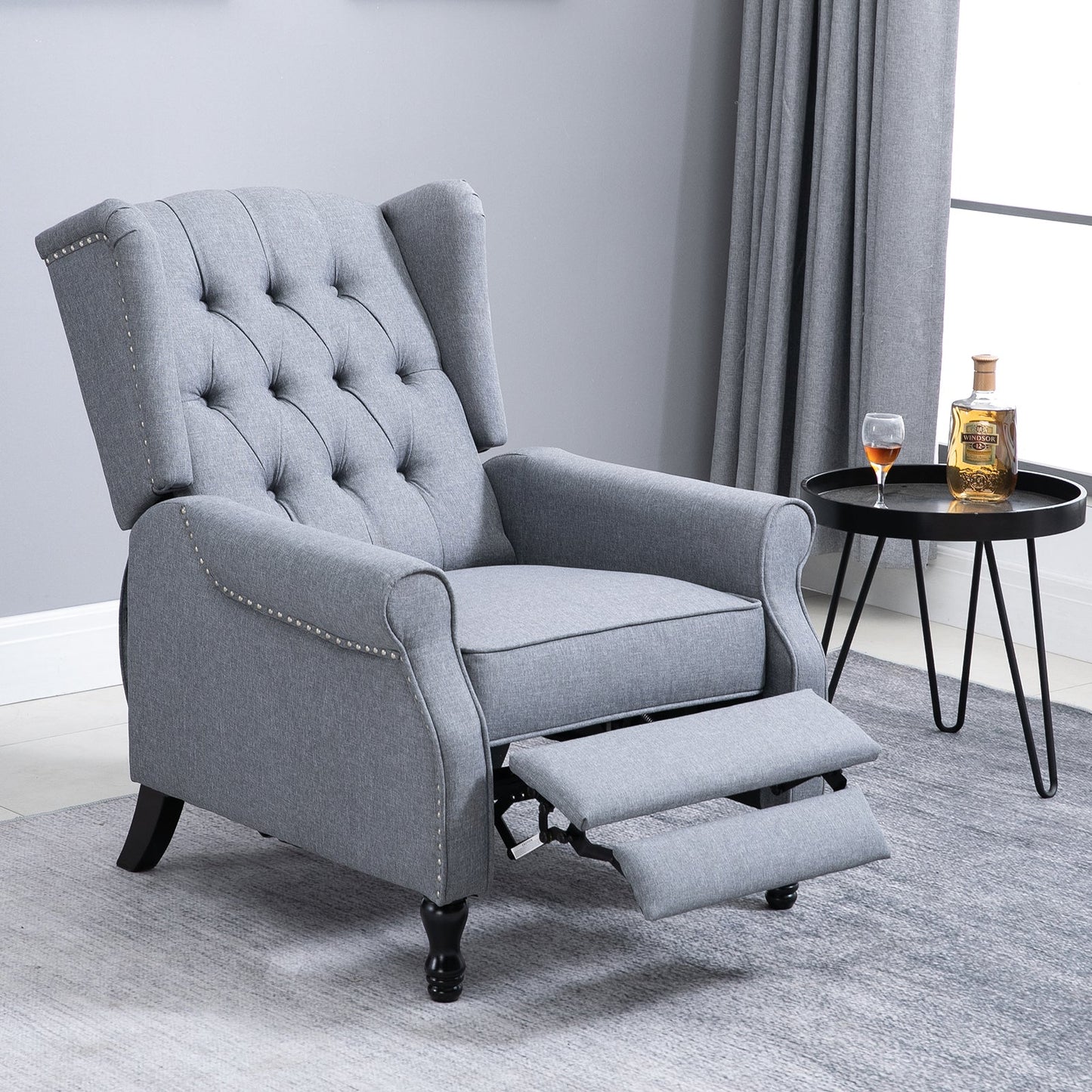Recliner Armchair for Living Room, Reclining Chair, Wingback Chair with Button Tufted Back and Footrest, Light Grey-1