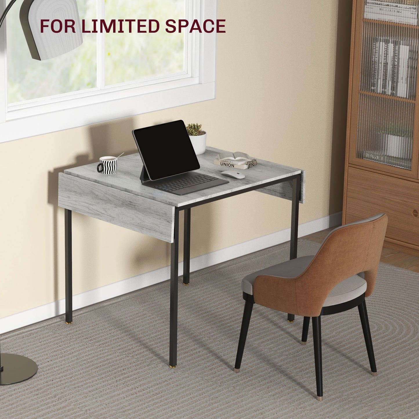 HOMCOM Folding Kitchen Table, Drop Leaf Dining Table, Extendable Kitchen Table for 2-4 People in Grey-3