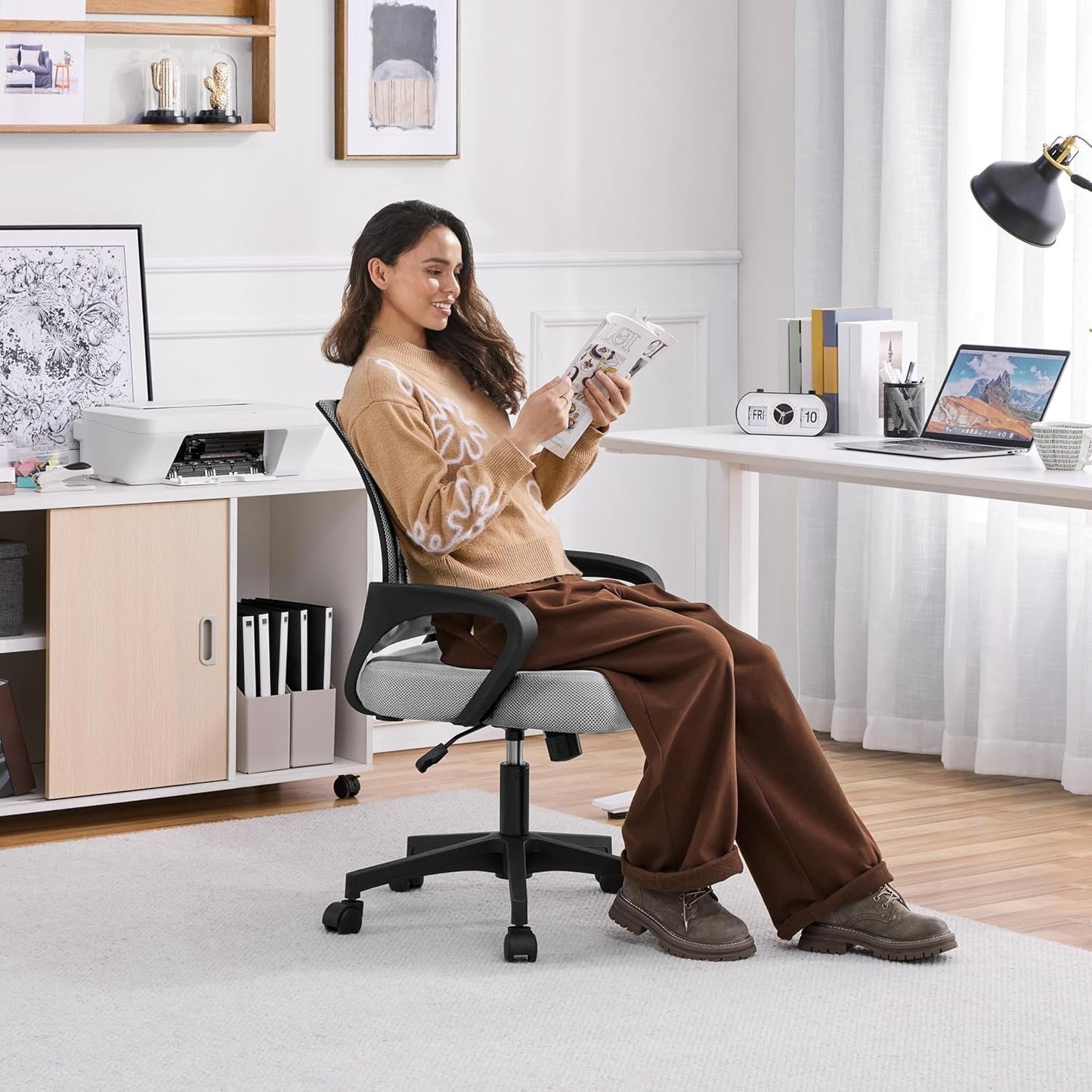 Two Pack Ergonomic Mesh Office Chairs With Lumbar Support And Adjustable Height Swivel Rolling Task Chairs Grey-1