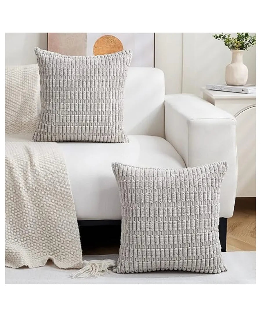 Corduroy Cushion Cover | Soft Plush Cushion Cover | 45x45cm | Light Grey Cushion Cover-4