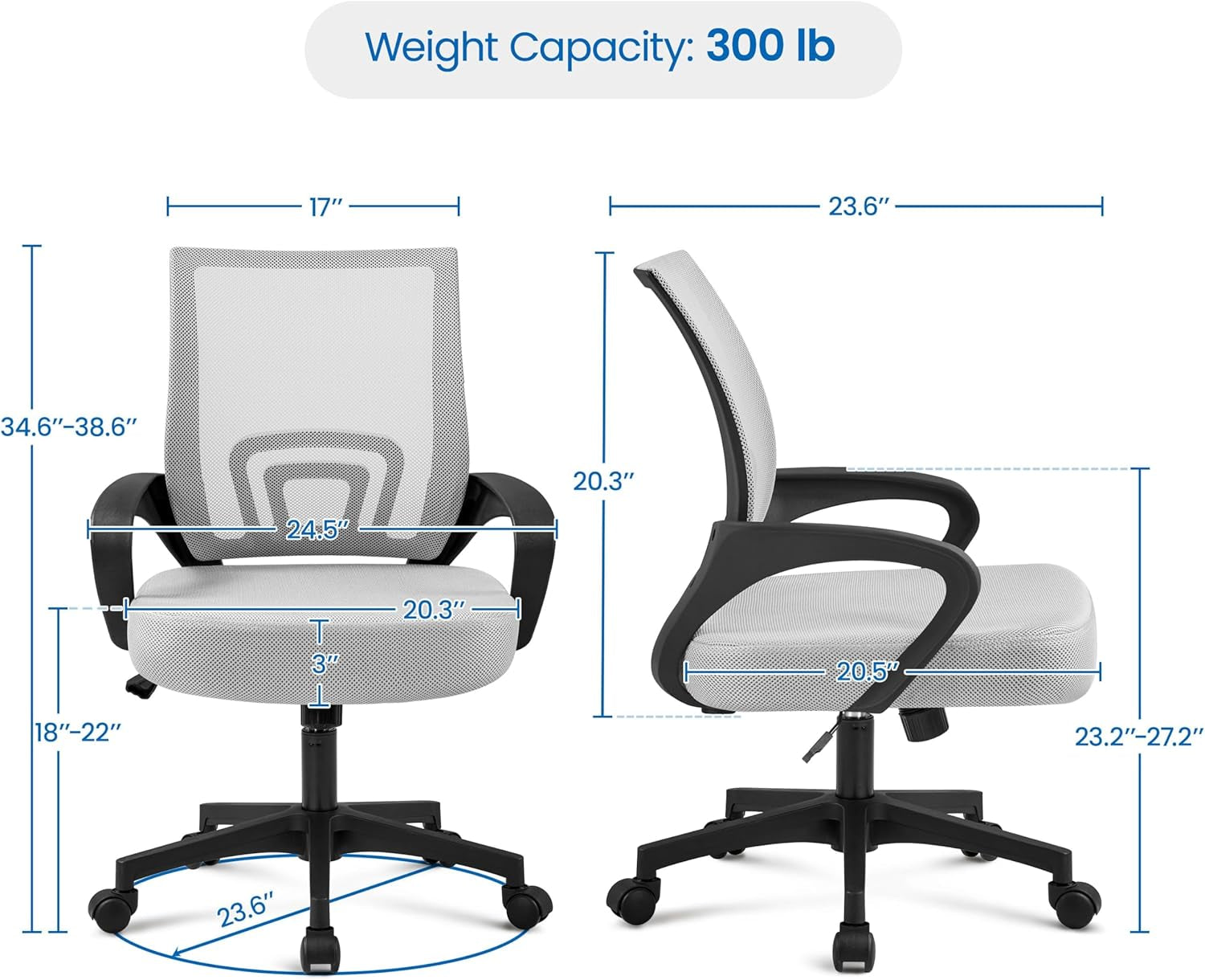 Two Pack Ergonomic Mesh Office Chairs With Lumbar Support And Adjustable Height Swivel Rolling Task Chairs Grey-2
