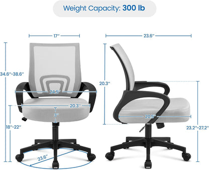 Two Pack Ergonomic Mesh Office Chairs With Lumbar Support And Adjustable Height Swivel Rolling Task Chairs Grey-2