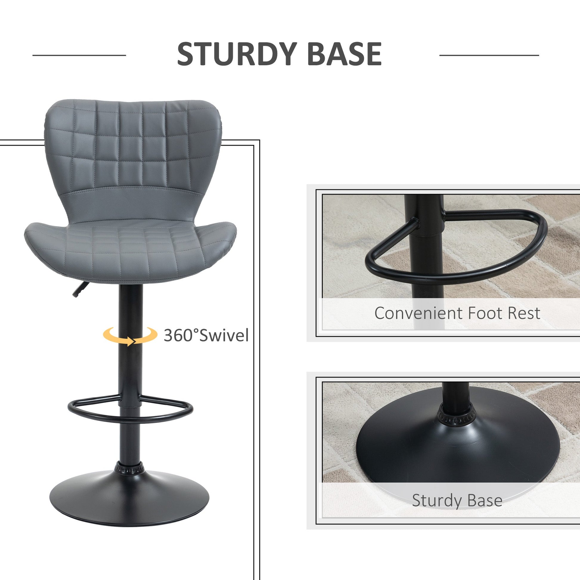 Adjustable Height Swivel Bar Stools Set of 2 - Grey-4