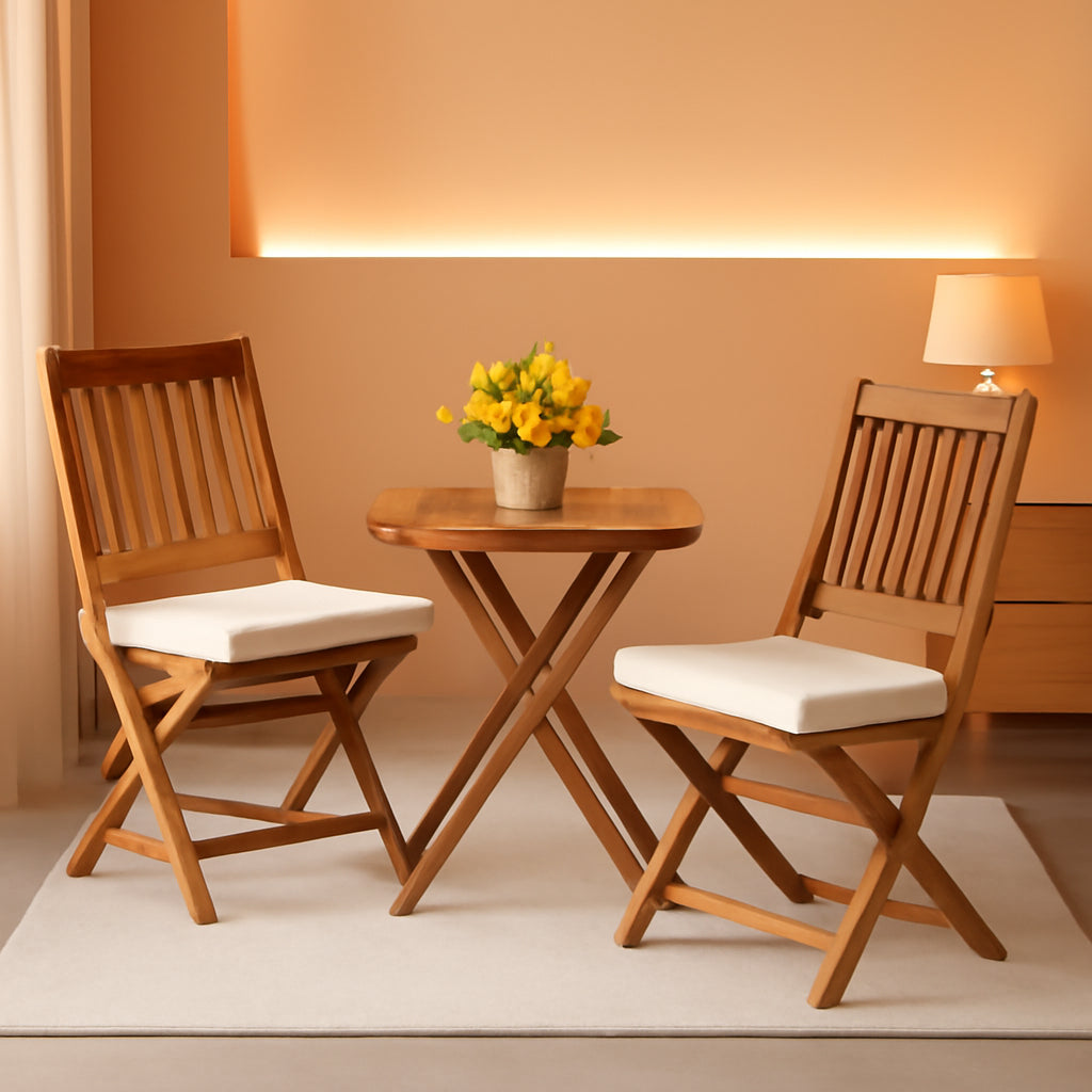 Acacia Wood Outdoor Folding Patio Bistro Set 3 Piece Table And Chairs-0