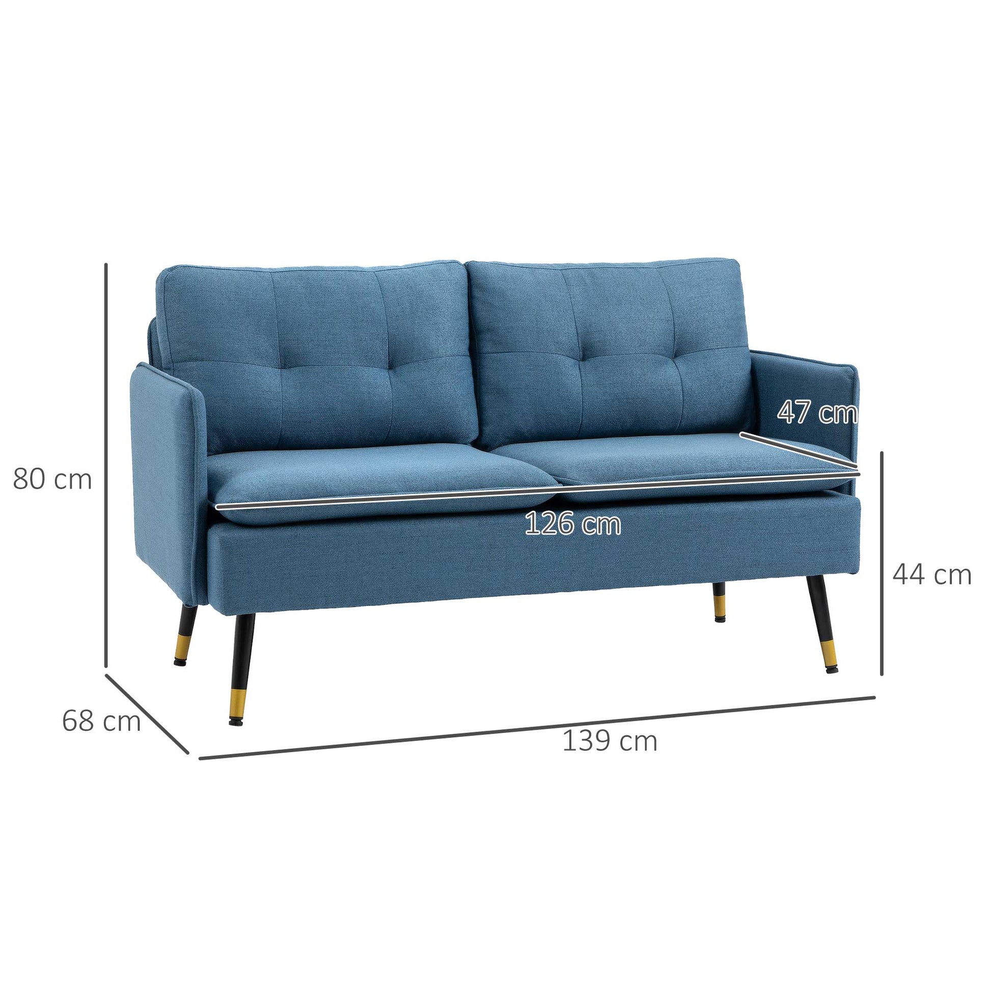 2 Seater Sofas for Living Room, Fabric Couch, Button Tufted Love Seat with Cushions, Dark Blue-2