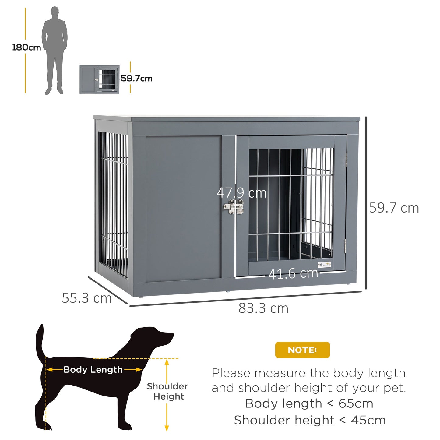 Furniture Style Dog Crate, End Table Pet Cage Kennel, Indoor Decorative Puppy House, with Double Doors, Locks, for Small & Medium Dogs, Grey-2