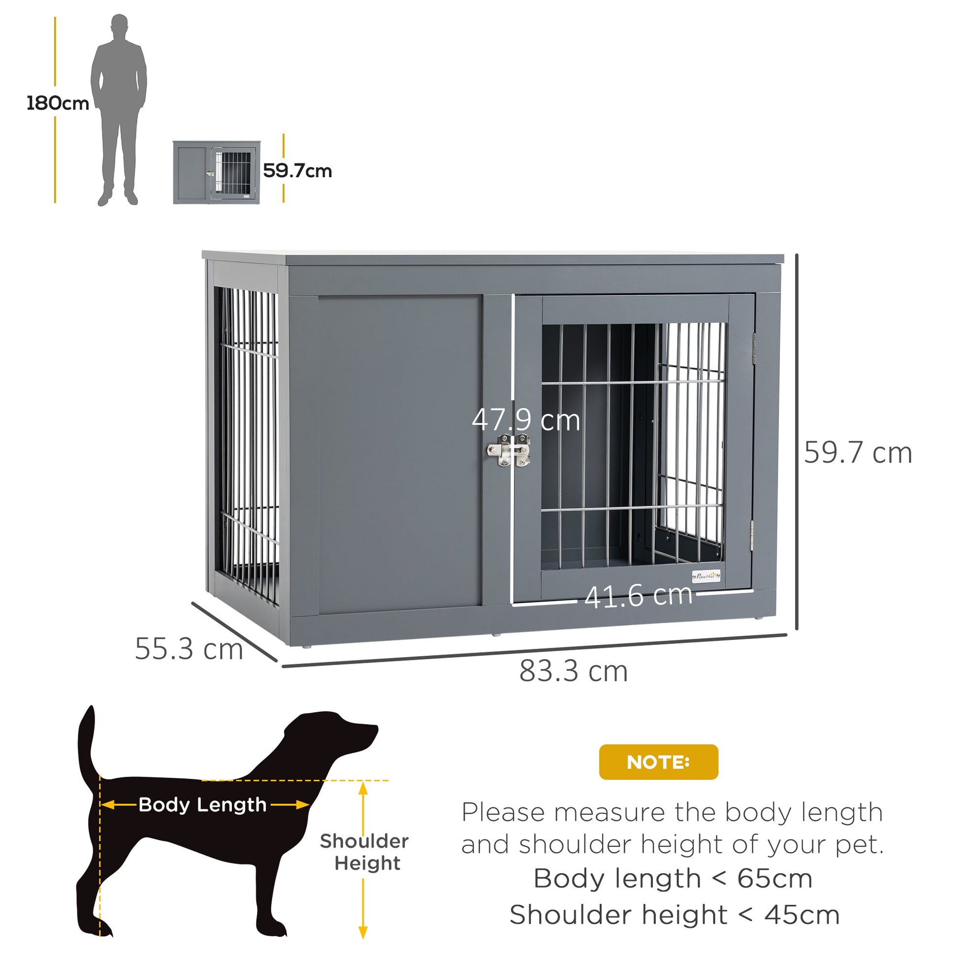 Furniture Style Dog Crate, End Table Pet Cage Kennel, Indoor Decorative Puppy House, with Double Doors, Locks, for Small & Medium Dogs, Grey-2