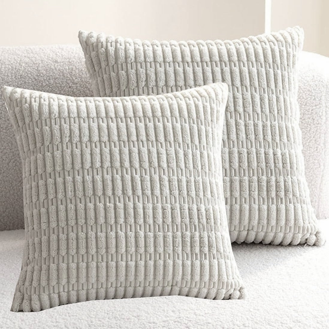 Corduroy Cushion Cover | Soft Plush Cushion Cover | 45x45cm | Light Grey Cushion Cover-2