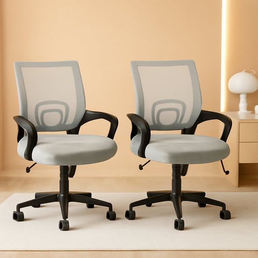 Two Pack Ergonomic Mesh Office Chairs With Lumbar Support And Adjustable Height Swivel Rolling Task Chairs Grey-0