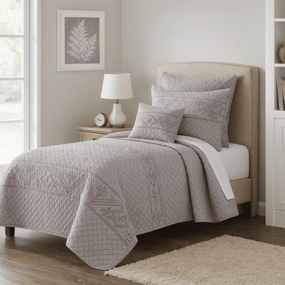 DaDa Bedding Whimsical Lavender Grey Cottage Soft Quilted Coverlet Bedspread Set (JHW866)-0