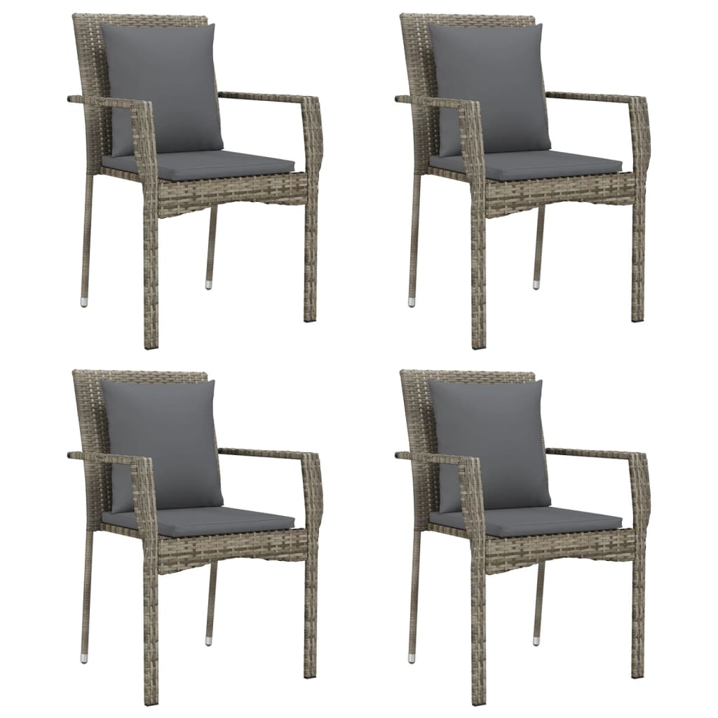 NNEVL Garden Chairs with Cushions 4 pcs Poly Rattan Grey-1