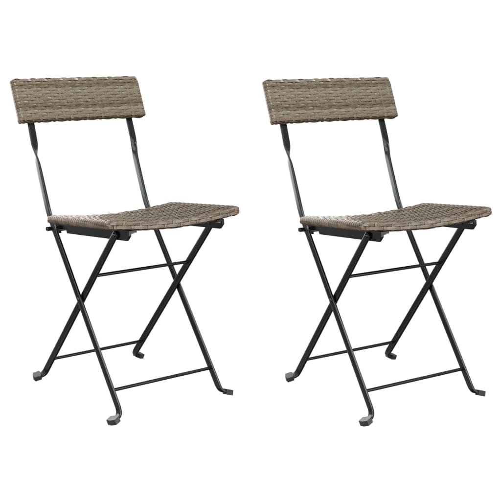 NNEVL Folding Bistro Chairs 2 pcs Grey Poly Rattan and Steel-1