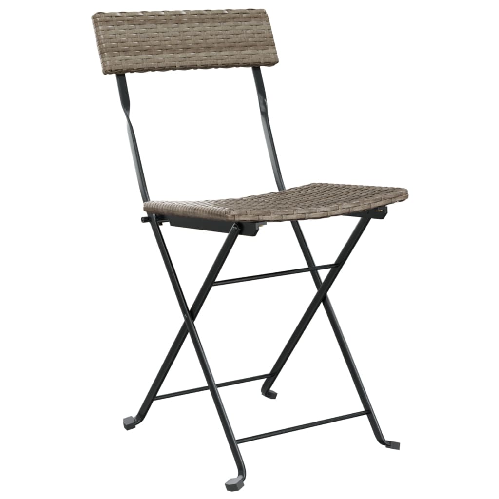 NNEVL Folding Bistro Chairs 2 pcs Grey Poly Rattan and Steel-2