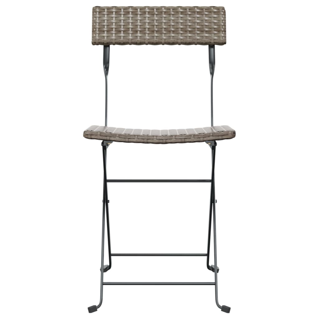 NNEVL Folding Bistro Chairs 2 pcs Grey Poly Rattan and Steel-3