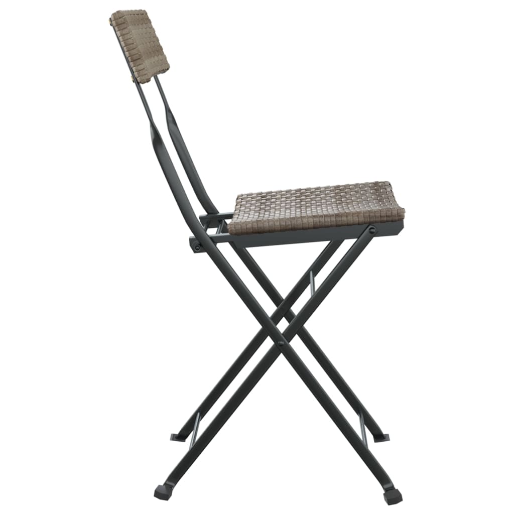 NNEVL Folding Bistro Chairs 2 pcs Grey Poly Rattan and Steel-4