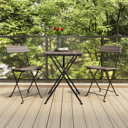 NNEVL Folding Bistro Chairs 2 pcs Grey Poly Rattan and Steel-0