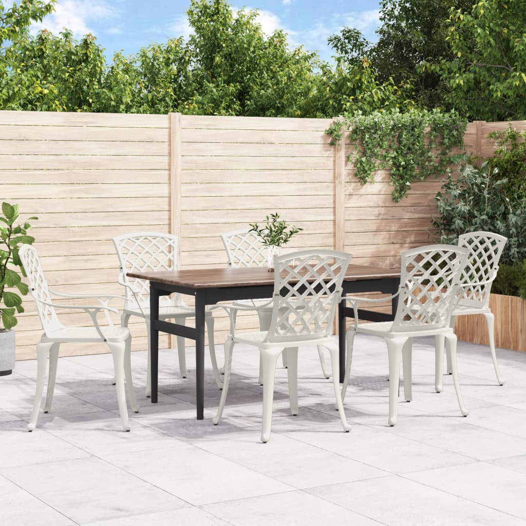 NNEVL Garden Chairs 6 pcs Cast Aluminium White-0