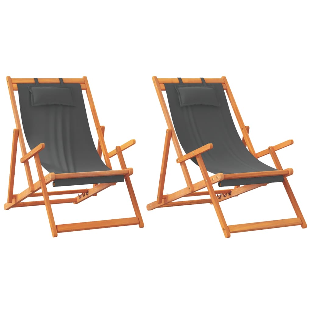 vidaXL Folding Beach Chairs 2 pcs Gray Fabric-1