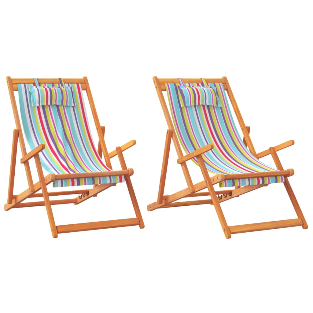 vidaXL Folding Beach Chairs 2 pcs Multicolor Fabric-1