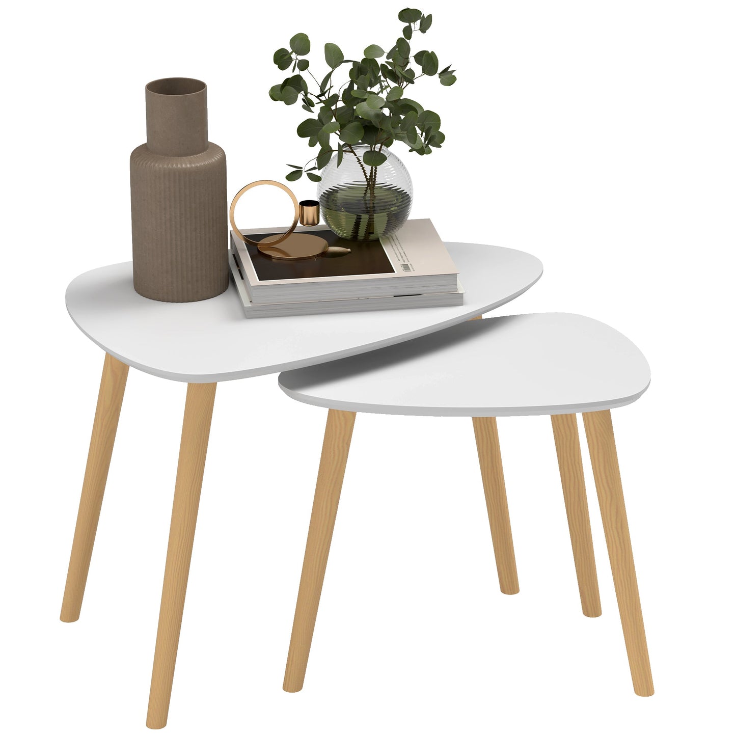 Nesting Coffee Table, Set of 2 Side Tables, Stacking End Tables with Solid Wood Legs, for Living Room Bedroom, Light Grey-0