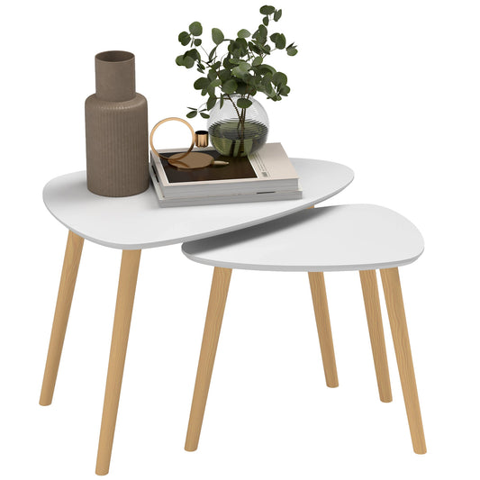 Nesting Coffee Table, Set of 2 Side Tables, Stacking End Tables with Solid Wood Legs, for Living Room Bedroom, Light Grey-0