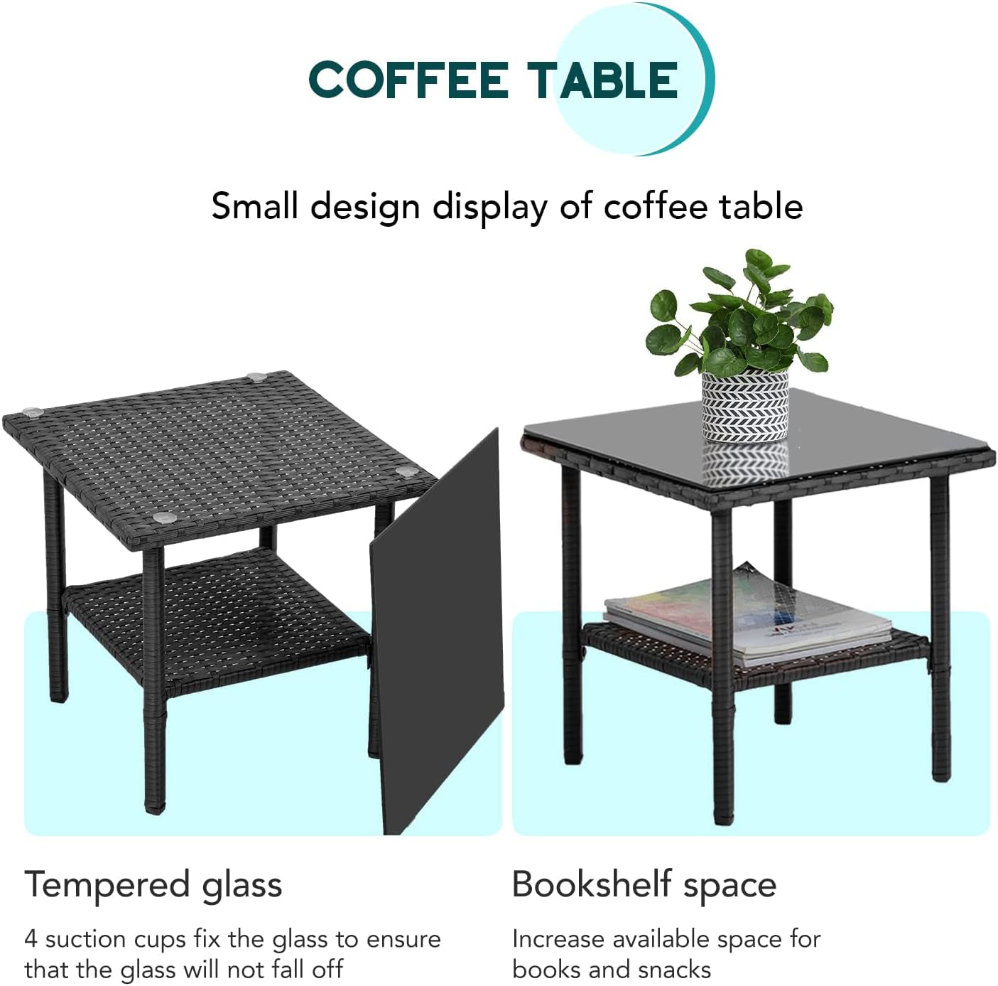 3 Piece Outdoor Patio Furniture Set With 2 Rattan Chairs And Blue Cushions For Porch And Garden-2