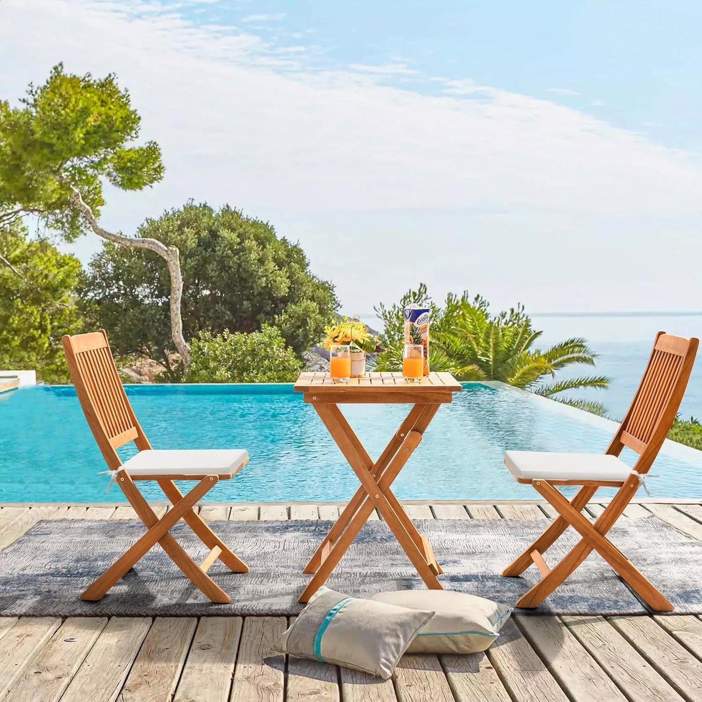 Acacia Wood Outdoor Folding Patio Bistro Set 3 Piece Table And Chairs-4