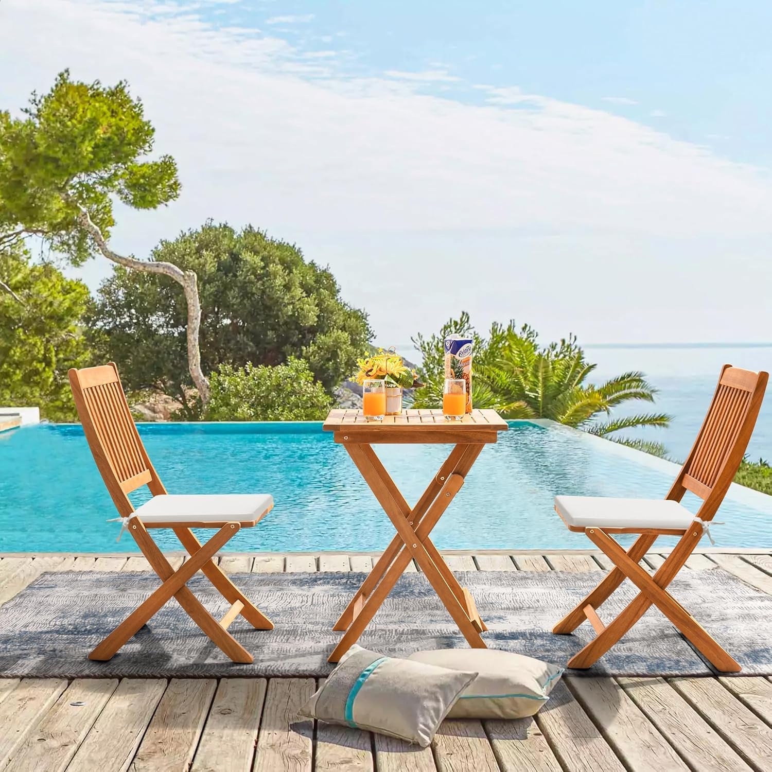 Acacia Wood Outdoor Folding Patio Bistro Set 3 Piece Table And Chairs-4