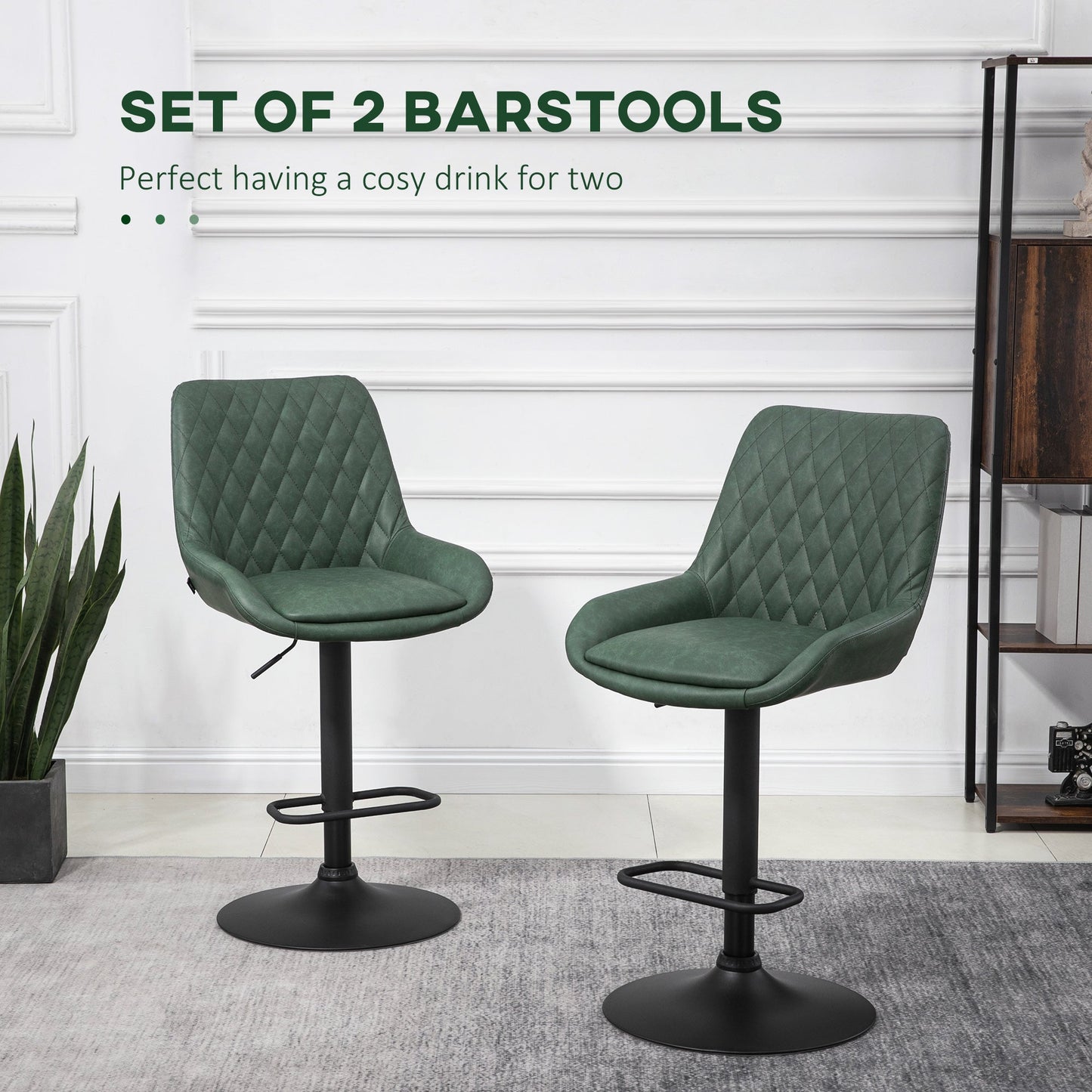 Adjustable Retro Bar Stools Set of 2 with Swivel Seat - Green-3