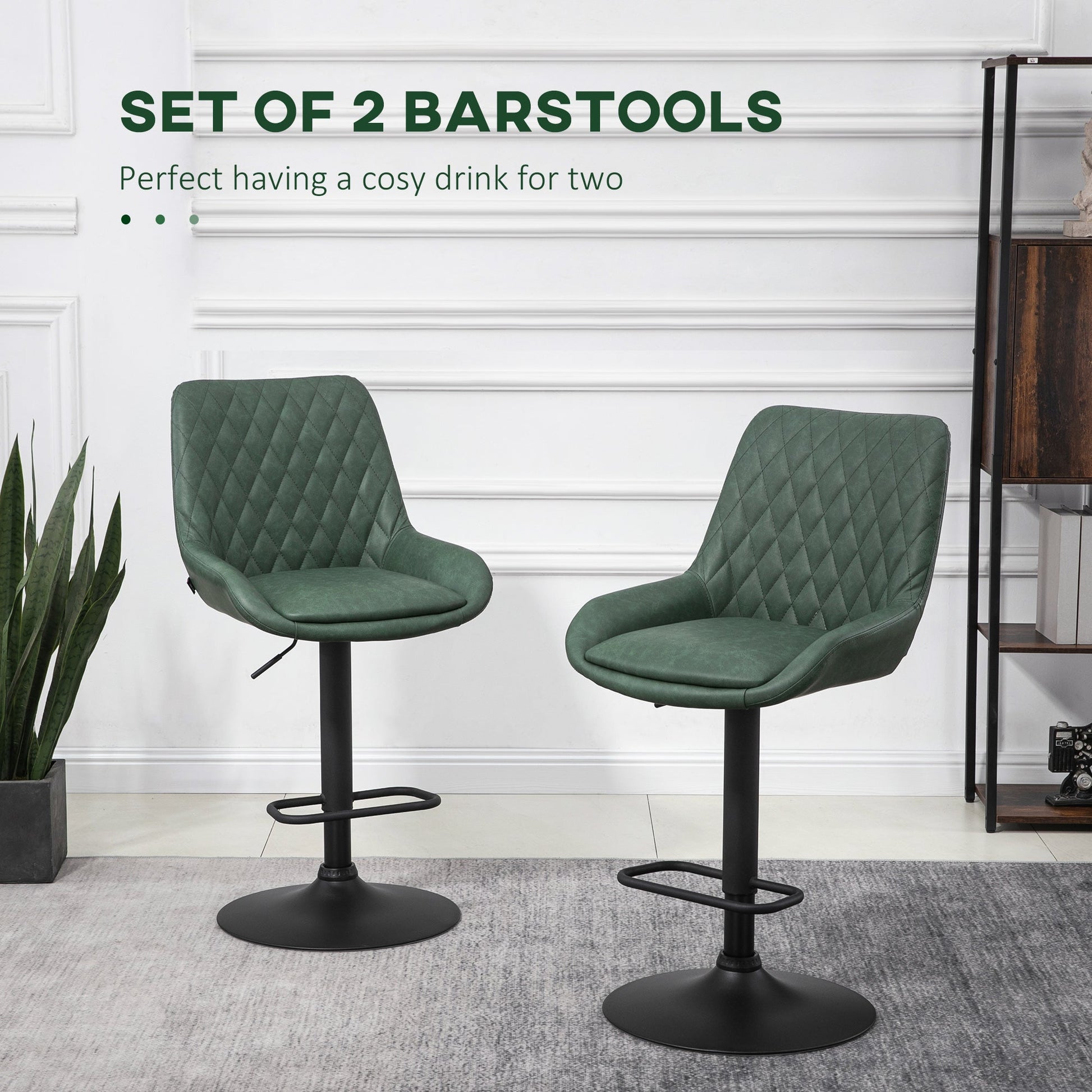 Adjustable Retro Bar Stools Set of 2 with Swivel Seat - Green-3