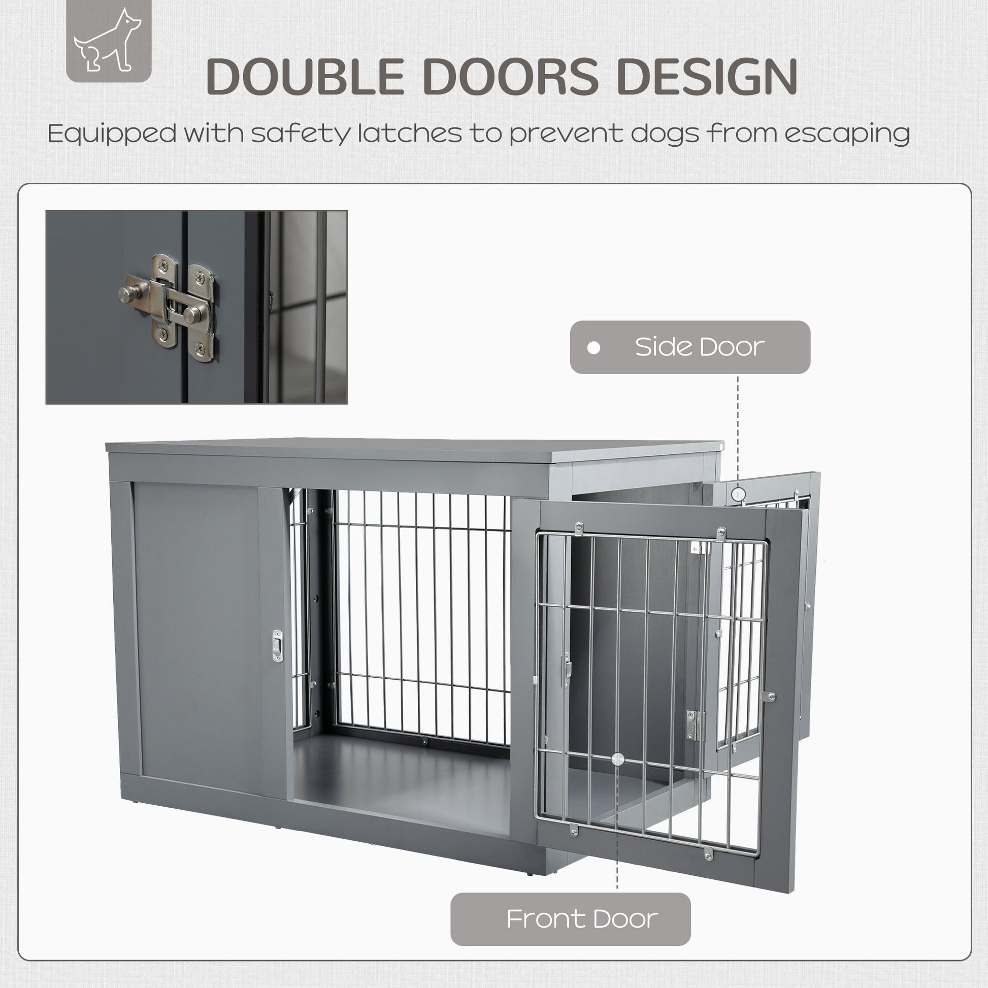 Furniture Style Dog Crate, End Table Pet Cage Kennel, Indoor Decorative Puppy House, with Double Doors, Locks, for Small & Medium Dogs, Grey-4
