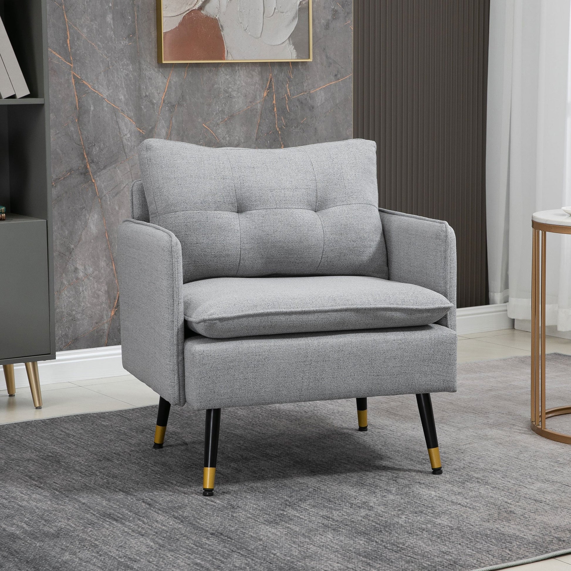 Modern Upholstered Accent Chair with Button Tufting - Grey-1