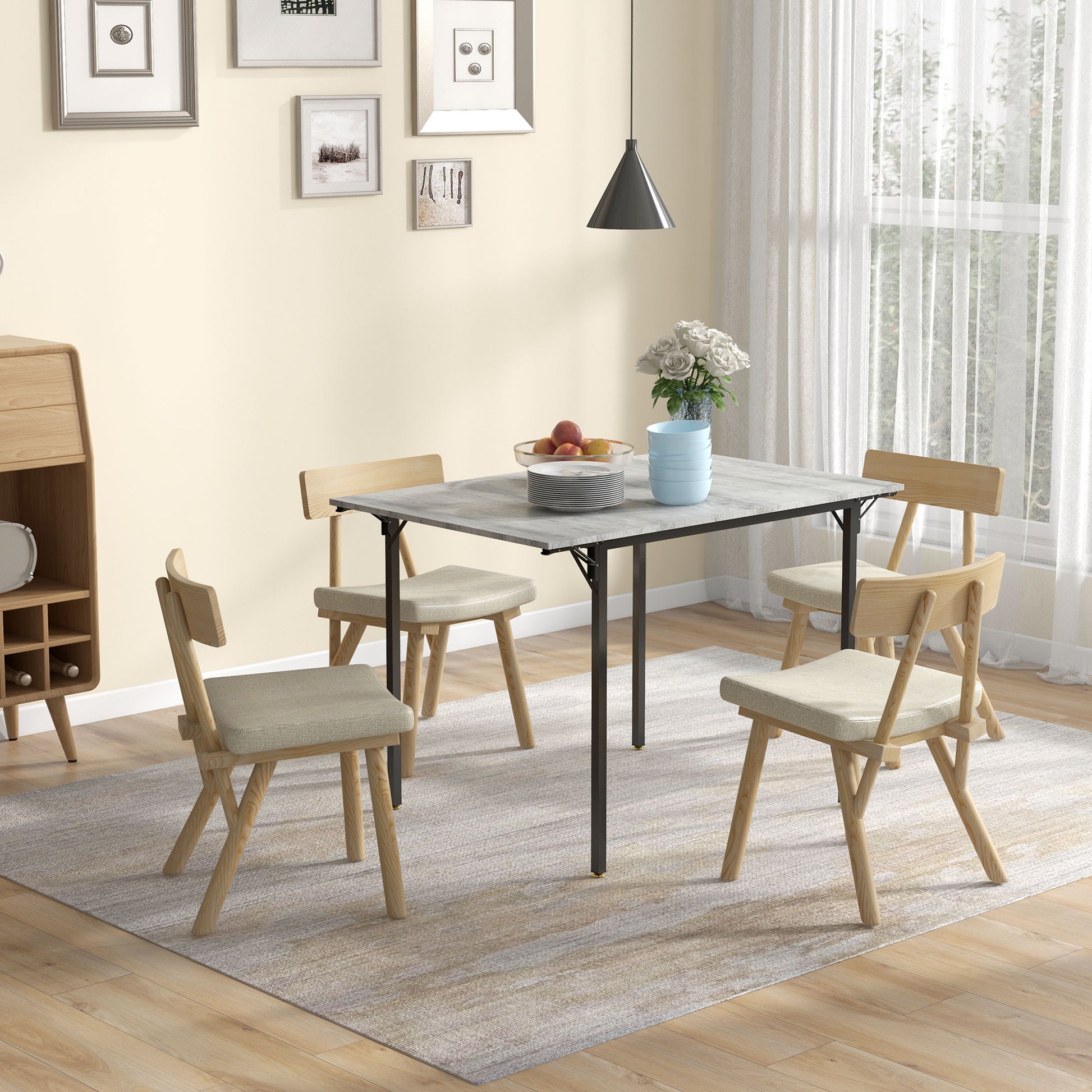 HOMCOM Folding Kitchen Table, Drop Leaf Dining Table, Extendable Kitchen Table for 2-4 People in Grey-8