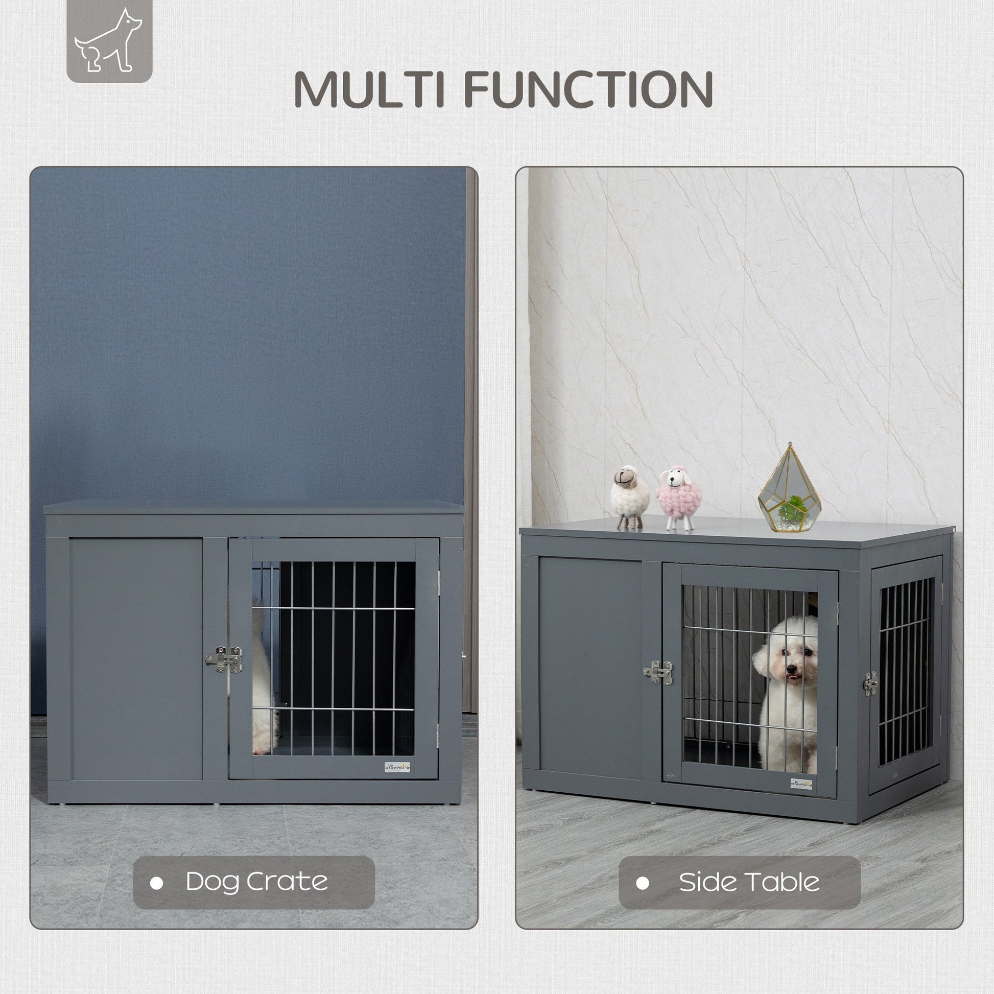 Furniture Style Dog Crate, End Table Pet Cage Kennel, Indoor Decorative Puppy House, with Double Doors, Locks, for Small & Medium Dogs, Grey-3