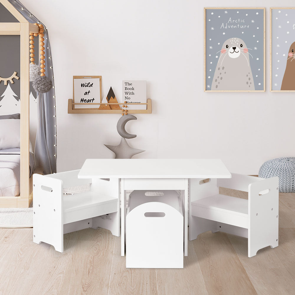 Keezi 3PCS Kids Table and Chairs Set Storage Toys Play Activity Desk-0