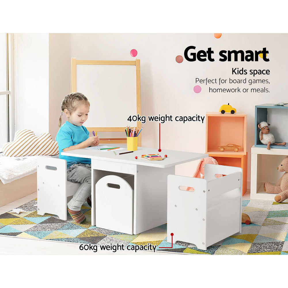 Keezi 3PCS Kids Table and Chairs Set Storage Toys Play Activity Desk-3