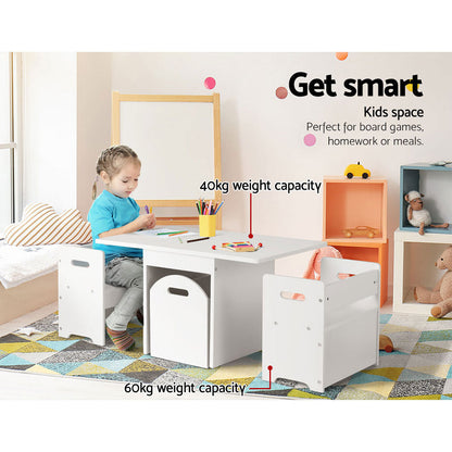 Keezi 3PCS Kids Table and Chairs Set Storage Toys Play Activity Desk-3