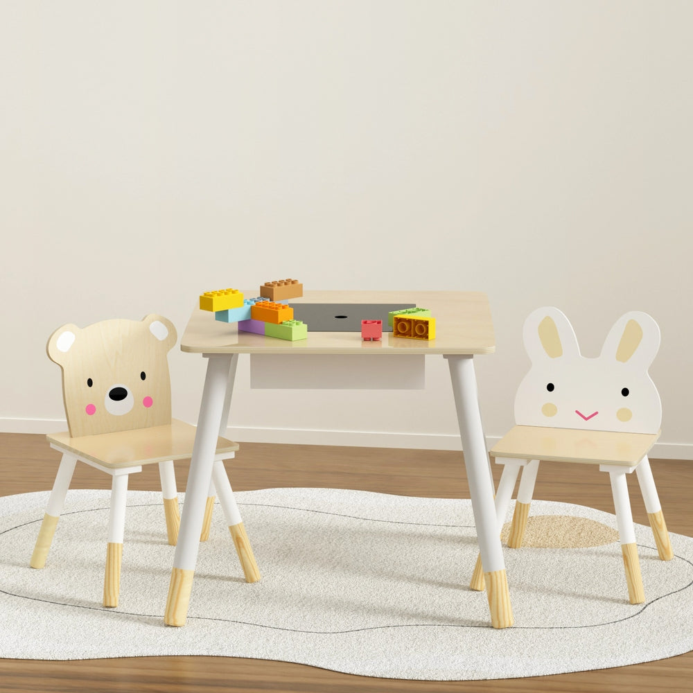 Keezi 3PCS Kids Table and Chairs Set Activity Desk Chalkboard Toy Hidden Storage-0