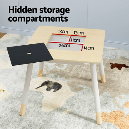 Keezi 3PCS Kids Table and Chairs Set Activity Desk Chalkboard Toy Hidden Storage-4