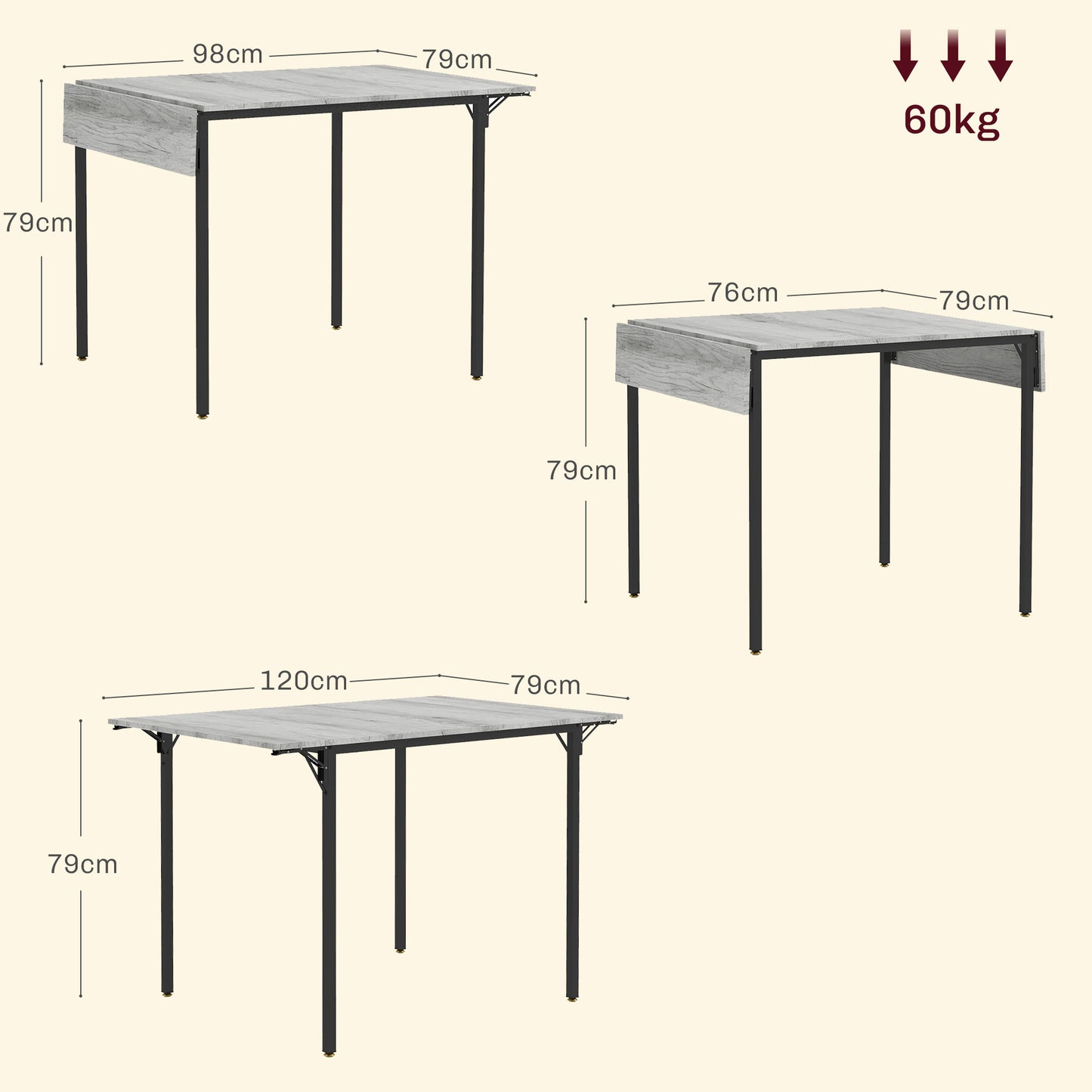 HOMCOM Folding Kitchen Table, Drop Leaf Dining Table, Extendable Kitchen Table for 2-4 People in Grey-1