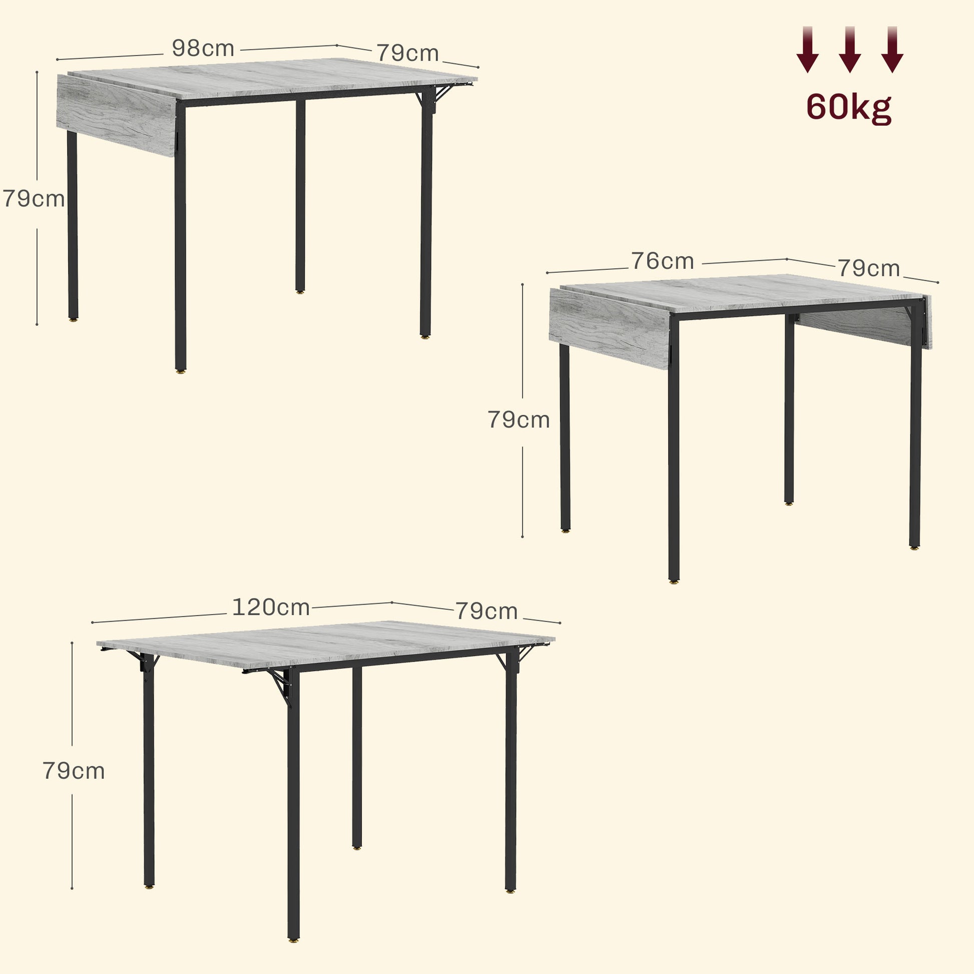 HOMCOM Folding Kitchen Table, Drop Leaf Dining Table, Extendable Kitchen Table for 2-4 People in Grey-1