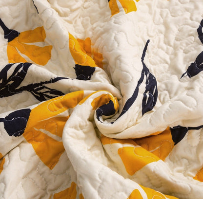 DaDa Bedding Yellow Fleur Floral Golden Orange Ivory Cream Scalloped Bedspread Set (18112)-3