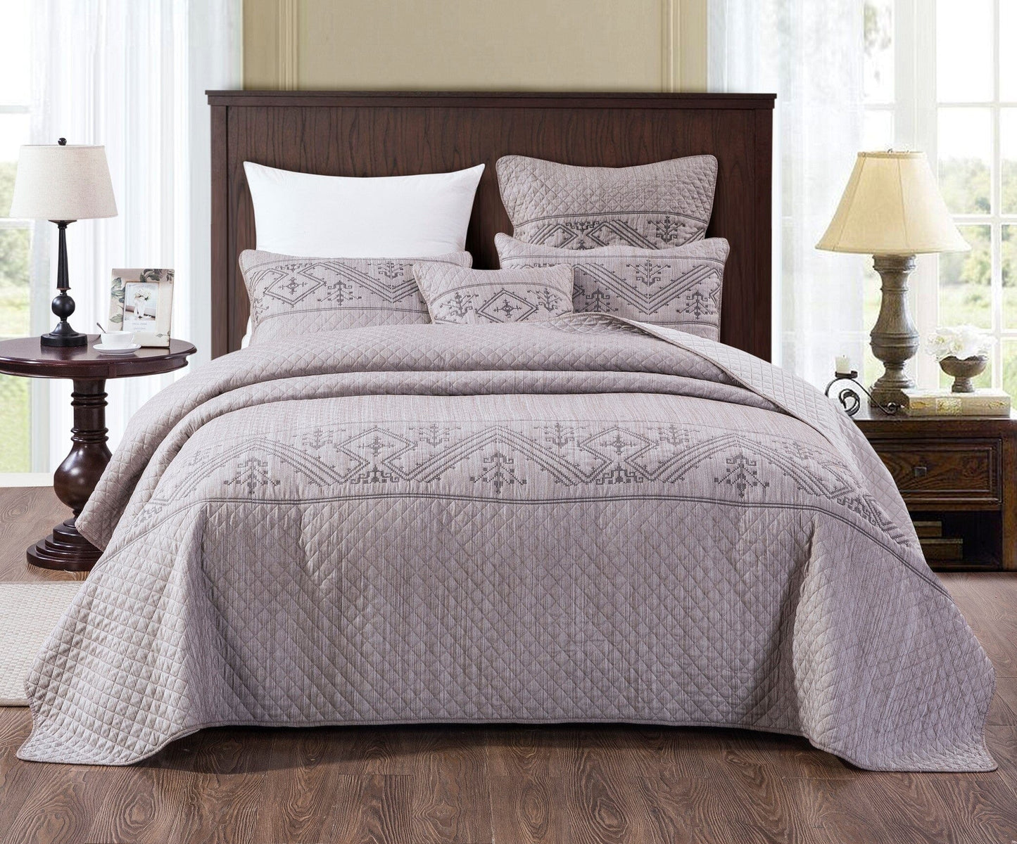 DaDa Bedding Whimsical Lavender Grey Cottage Soft Quilted Coverlet Bedspread Set (JHW866)-4