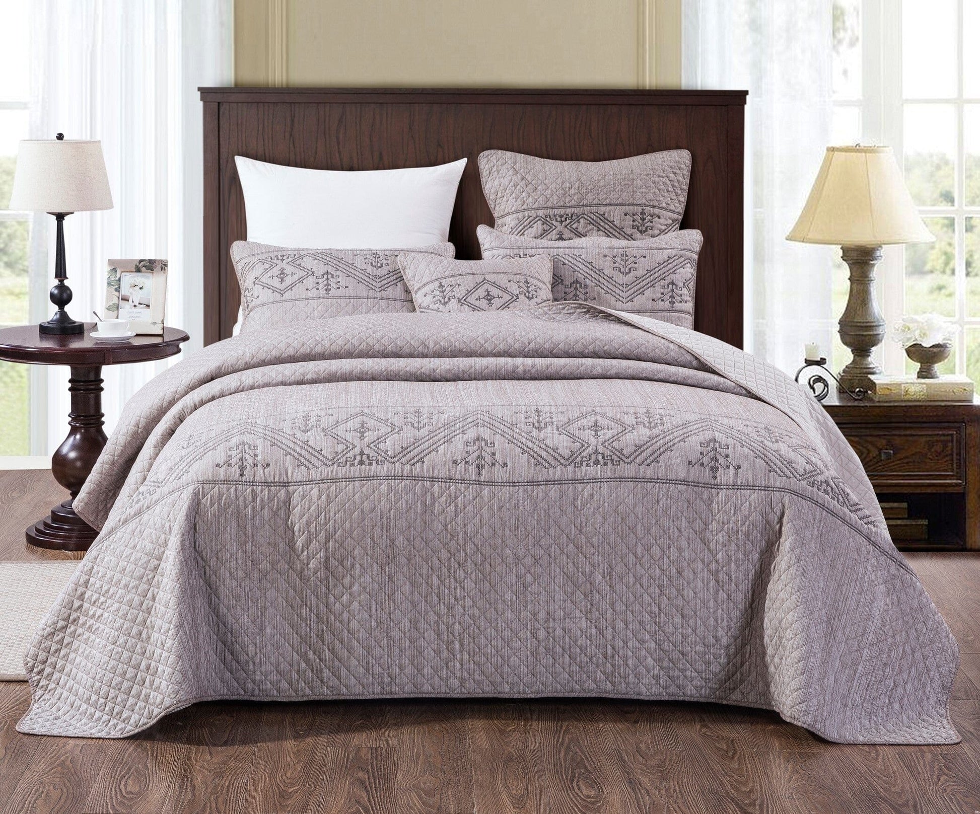 DaDa Bedding Whimsical Lavender Grey Cottage Soft Quilted Coverlet Bedspread Set (JHW866)-4