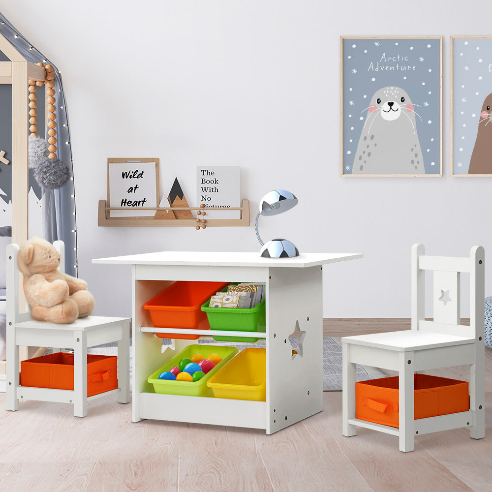 Keezi 3PCS Kids Table and Chairs Set Children Furniture Play Toys Storage Box-0
