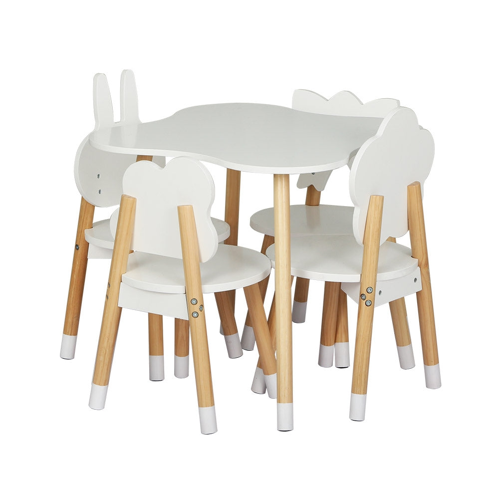 Keezi 5PCS Kids Table and Chairs Set Children Activity Study Play Desk White-2