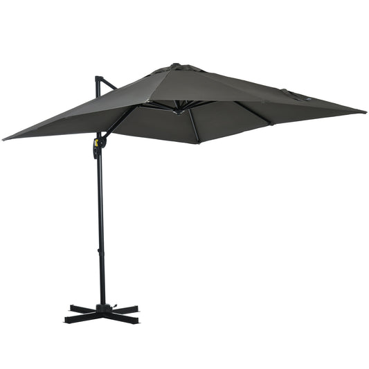2.5 x 2.5m Cantilever Patio Parasol with Crank Handle and Cross Base - Grey-0