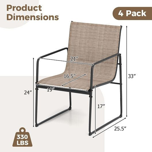 Outdoor Dining Chairs Set of 4 Patio Furniture Chair with Breathable Seat and Backrest-Brown-2