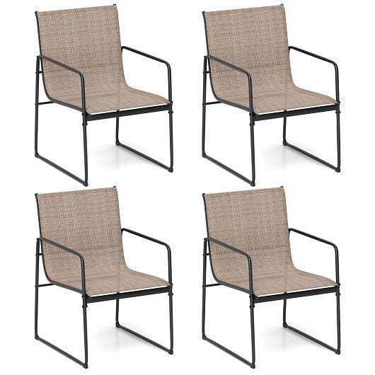 Outdoor Dining Chairs Set of 4 Patio Furniture Chair with Breathable Seat and Backrest-Brown-4